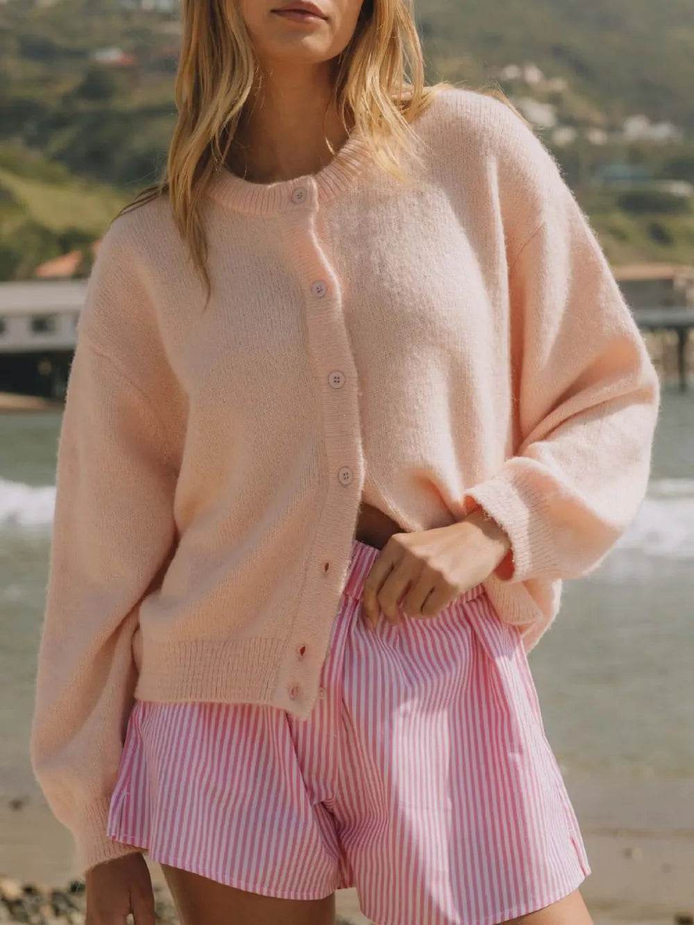 Button Down Long Sleeve Cardigan - ELY VESSA LLC