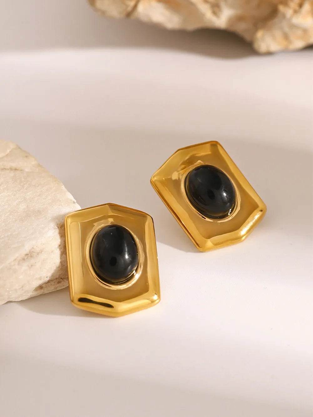 18K Gold-Plated Stainless Steel Agate Earrings - ELY VESSA LLC
