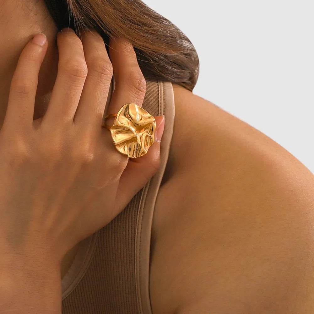 18K Gold-Plated Irregular Open Ring - ELY VESSA LLC