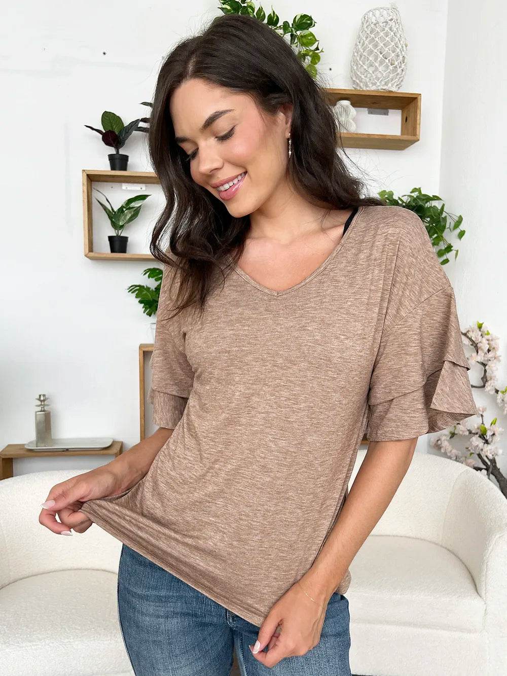 V-Neck Half Sleeve Blouse - ELY VESSA LLC