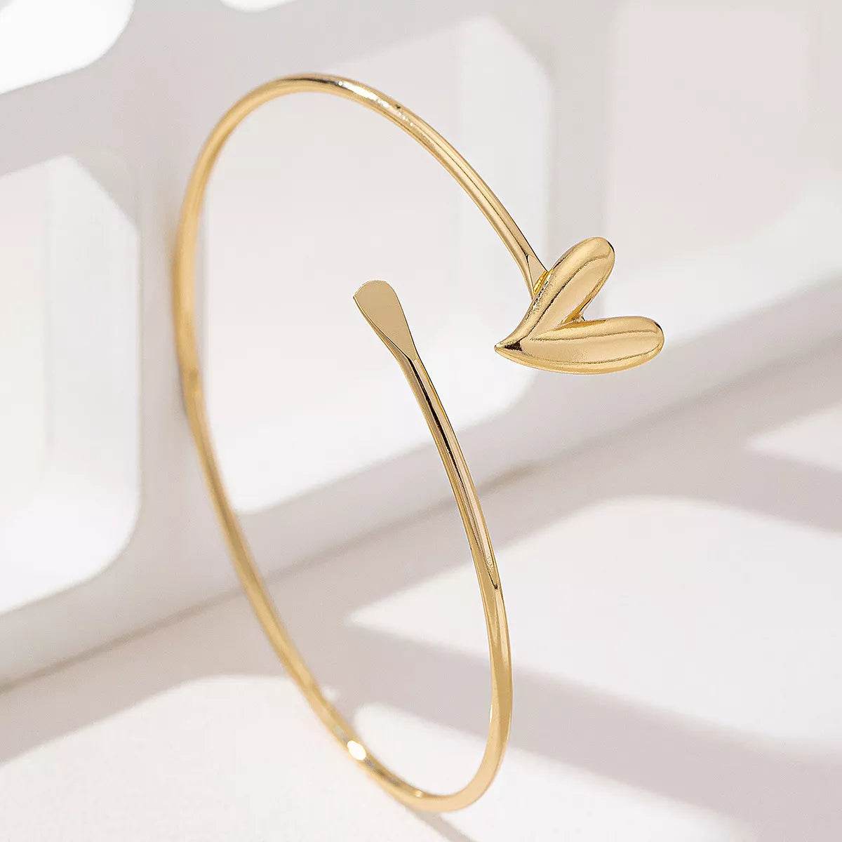 18K Gold-Plated Heart Adjustable Open Bracelet - ELY VESSA LLC