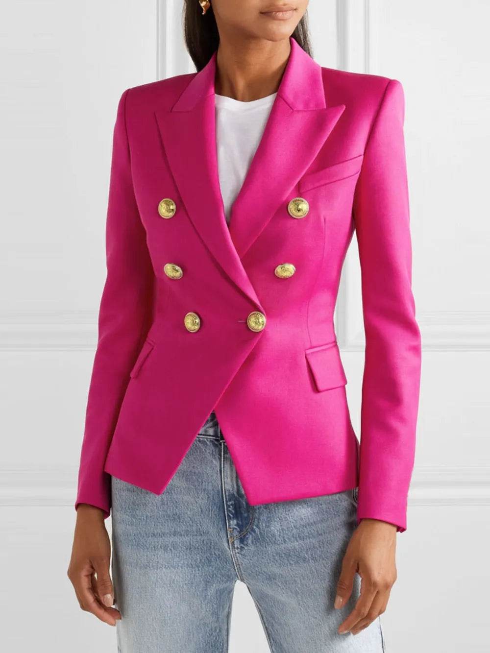 Lapel Collar Long Sleeve Blazer - ELY VESSA LLC