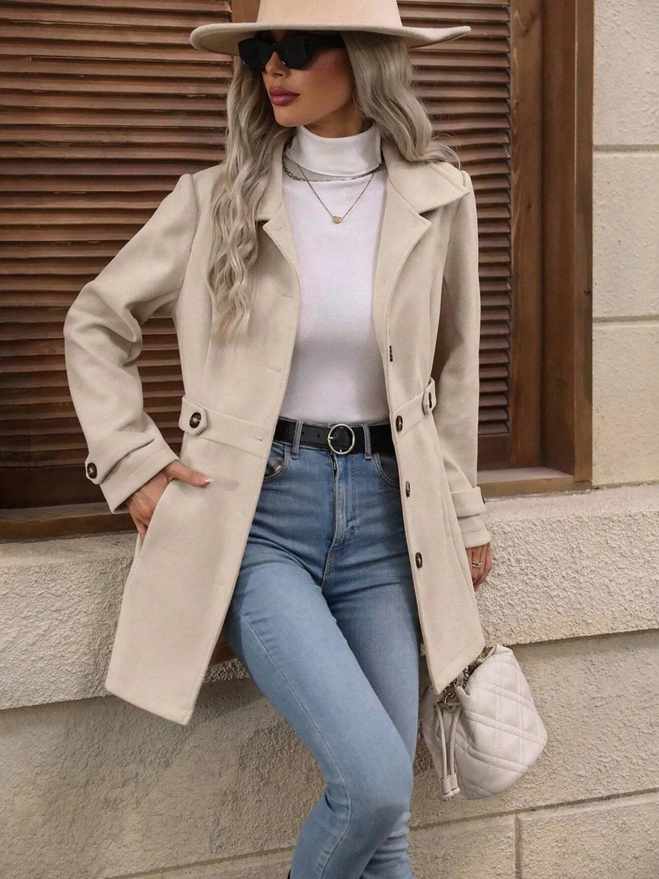 Button Up Long Sleeve Coat - ELY VESSA LLC