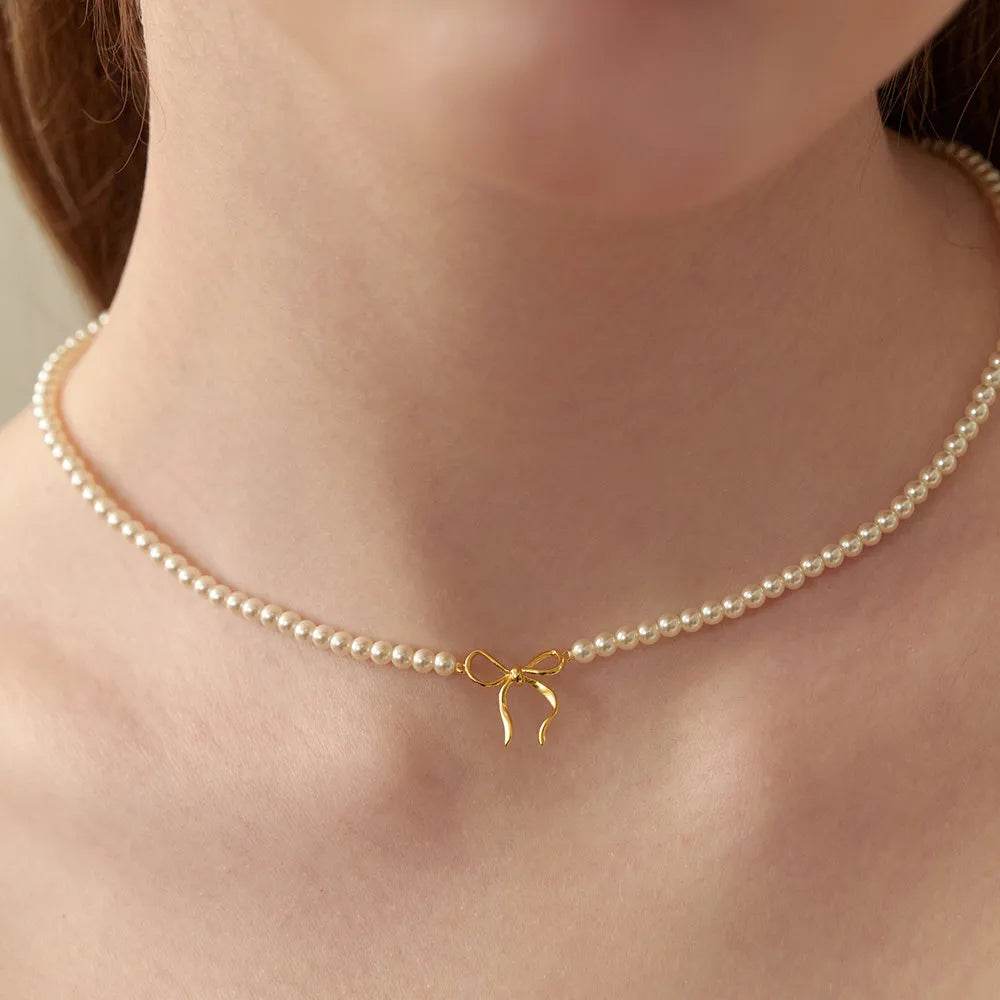 Copper Pearls Bow Necklace - ELY VESSA LLC