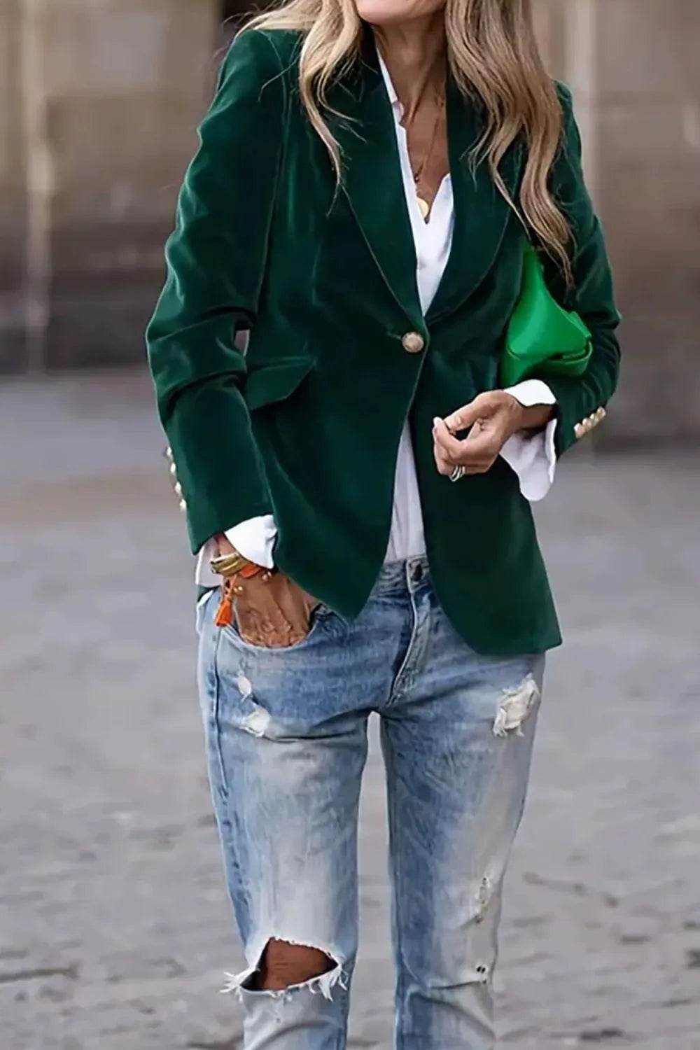 Lapel Collar One Button Blazer - ELY VESSA LLC