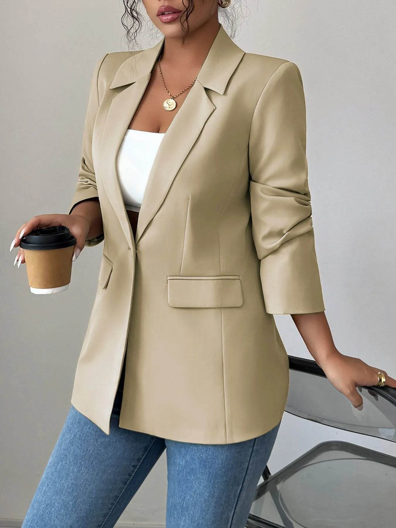 One Button Lapel Collar Blazer - ELY VESSA LLC