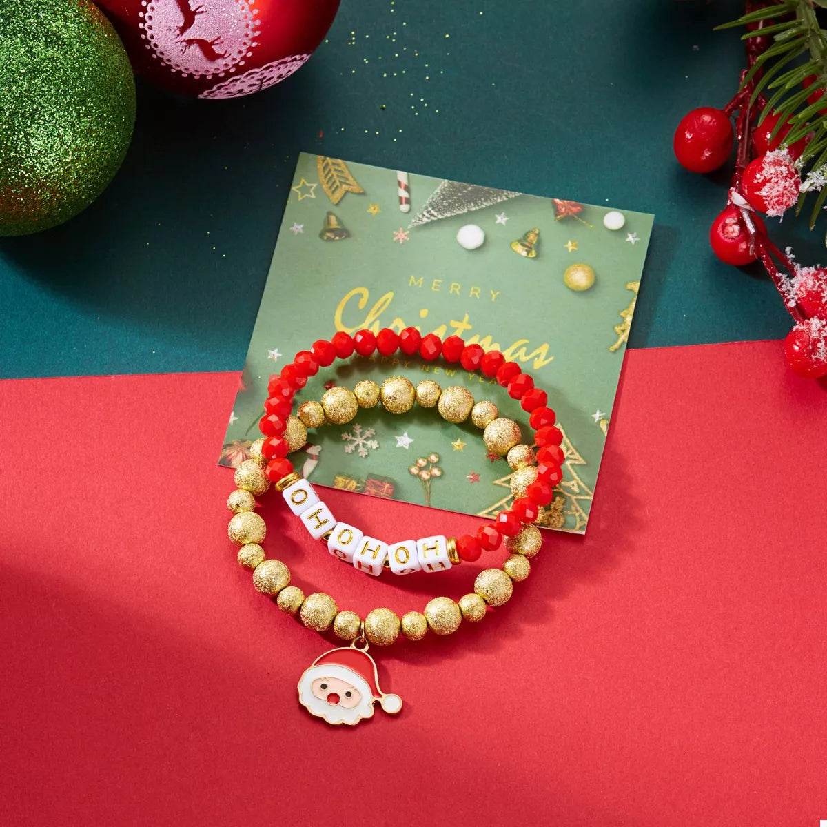 2 Piece Christmas Santa Beaded Bracelet - ELY VESSA LLC
