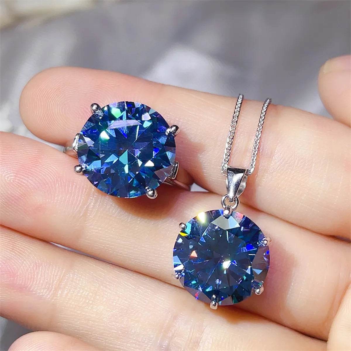 10 Carat Moissanite 925 Sterling Silver Ring and Necklace Set - ELY VESSA LLC