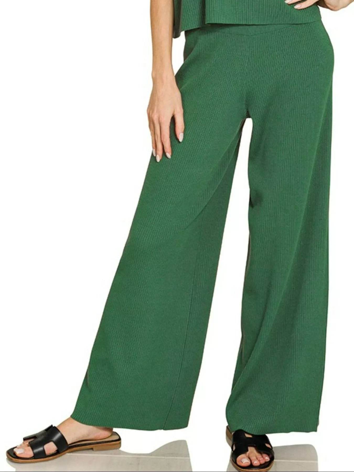 Zenana Viscose Sweater Short Sleeve Top and Pants Set - ELY VESSA LLC