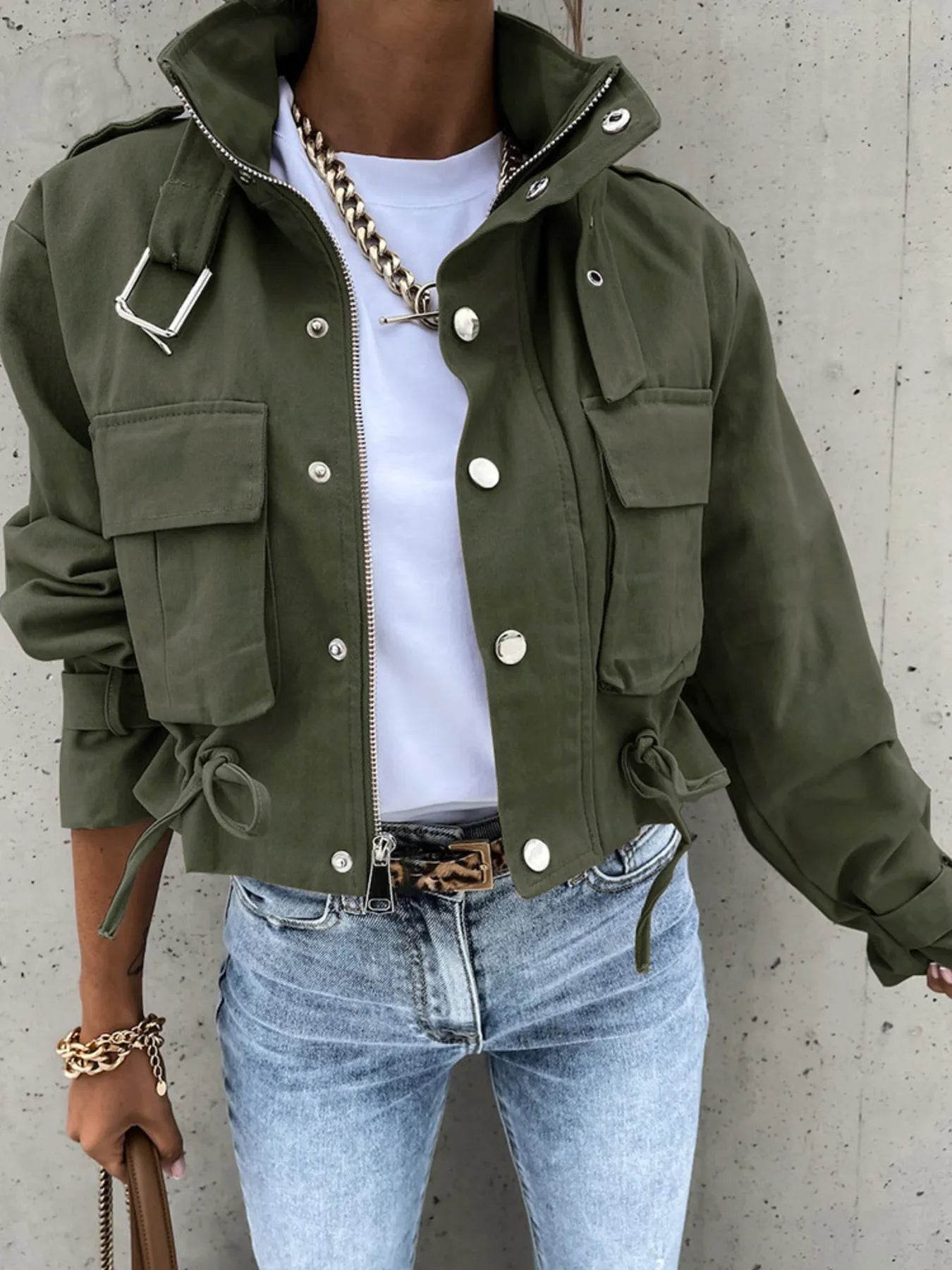 Snap Down Long Sleeve Jacket - ELY VESSA LLC