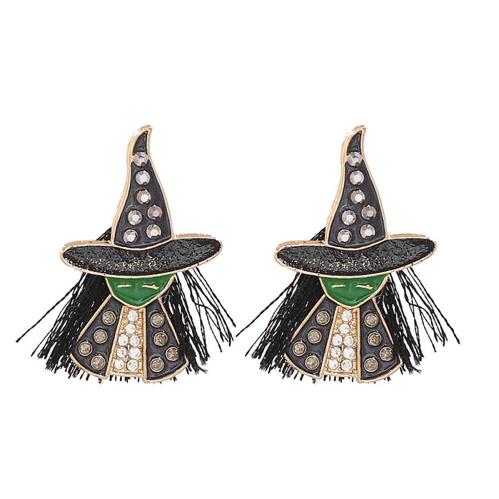 Witch Rhinestone Alloy Earrings - ELY VESSA LLC