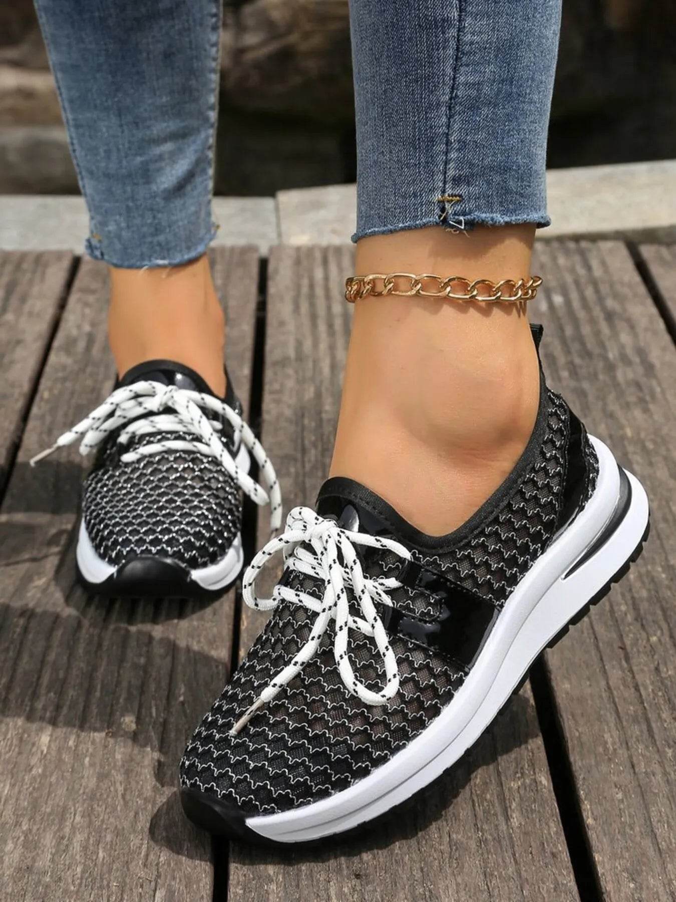 Breathable Mesh Lace-Up Athletic - ELY VESSA LLC