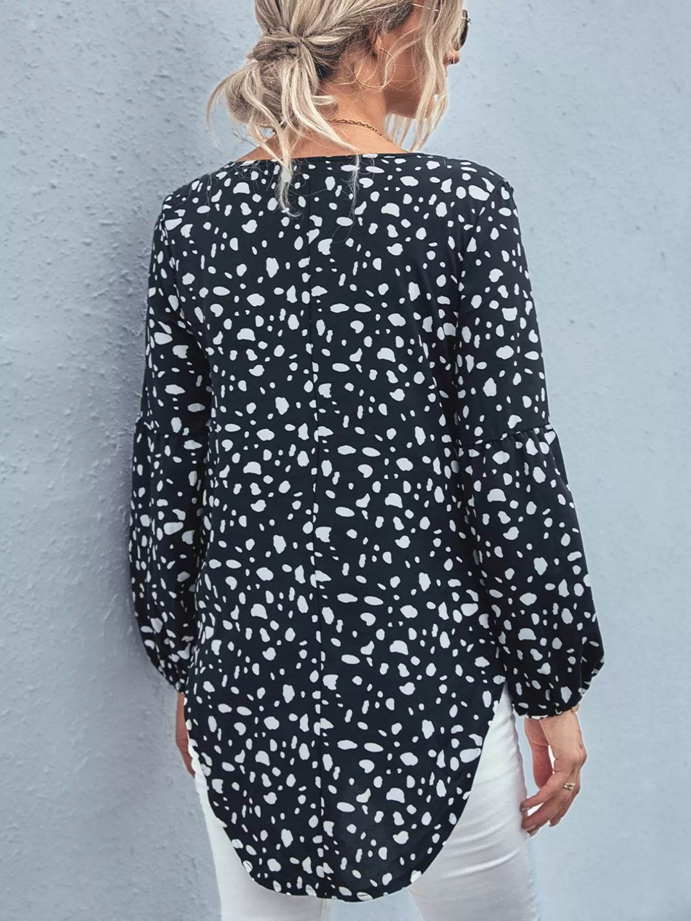Animal Print V-Neck Blouse - ELY VESSA LLC