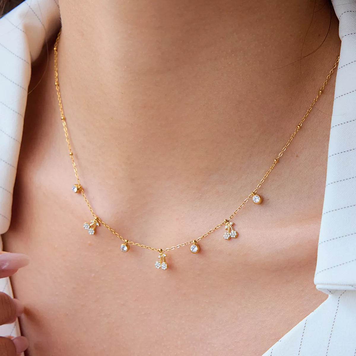 18K Gold-Plated Zircon Cherry Necklace - ELY VESSA LLC