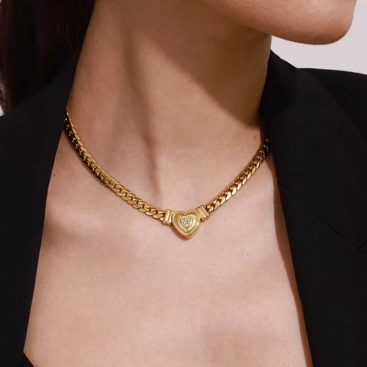 18K Gold-Plated Zircon Heart Necklace - ELY VESSA LLC