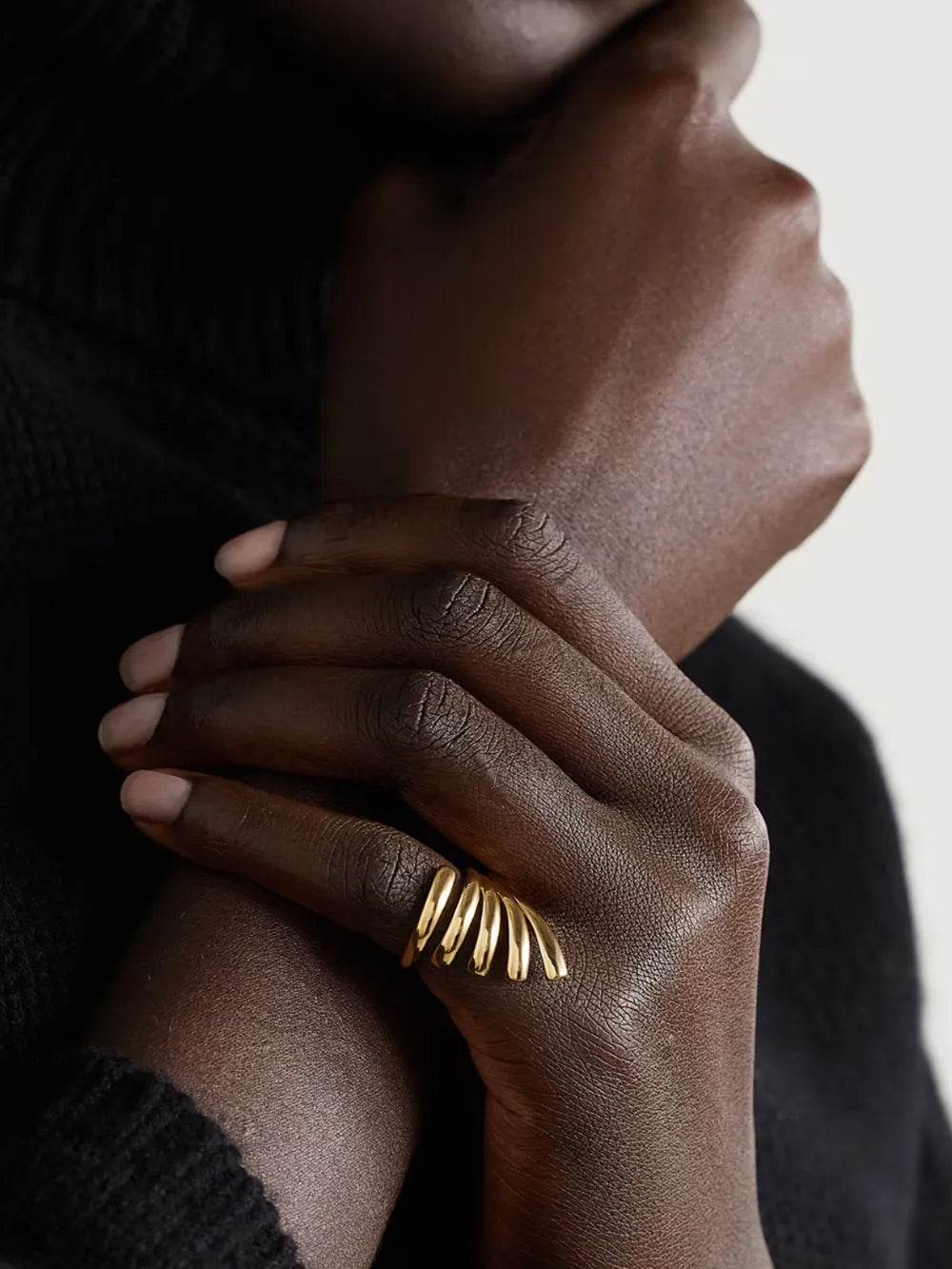 18K Gold-Plated Stainless Steel Irregular Lines Open Ring - ELY VESSA LLC