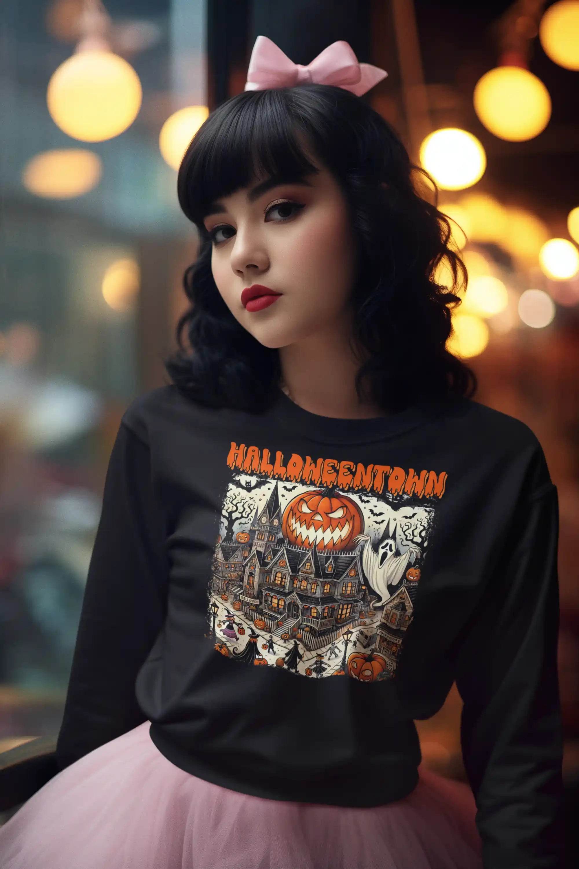 Halloweentown Sweatshirt – Witches & Pumpkins Design – Bella Canvas 3501 – Unisex Sizes S-3XL – Multiple Colors - ELY VESSA LLC