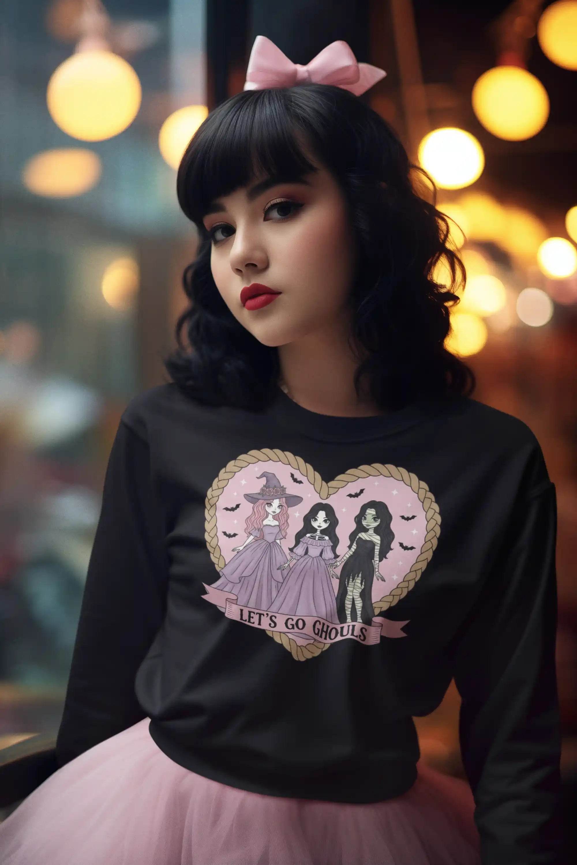 Let’s Go Ghouls Halloween Shirt – Bella Canvas 3501 Unisex Long Sleeve – Spooky Retro Graphic Tee – Fall Outfit – Sizes S-3XL - ELY VESSA LLC