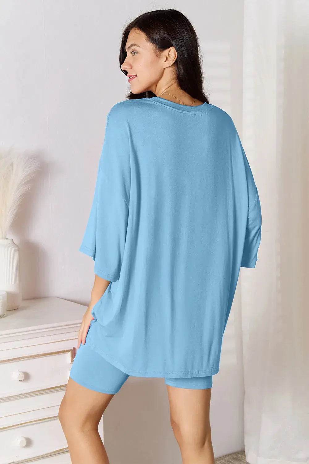 Basic Bae Bamboo Full Size Round Neck Drop Shoulder T-Shirt and Shorts Set - ELY VESSA LLC
