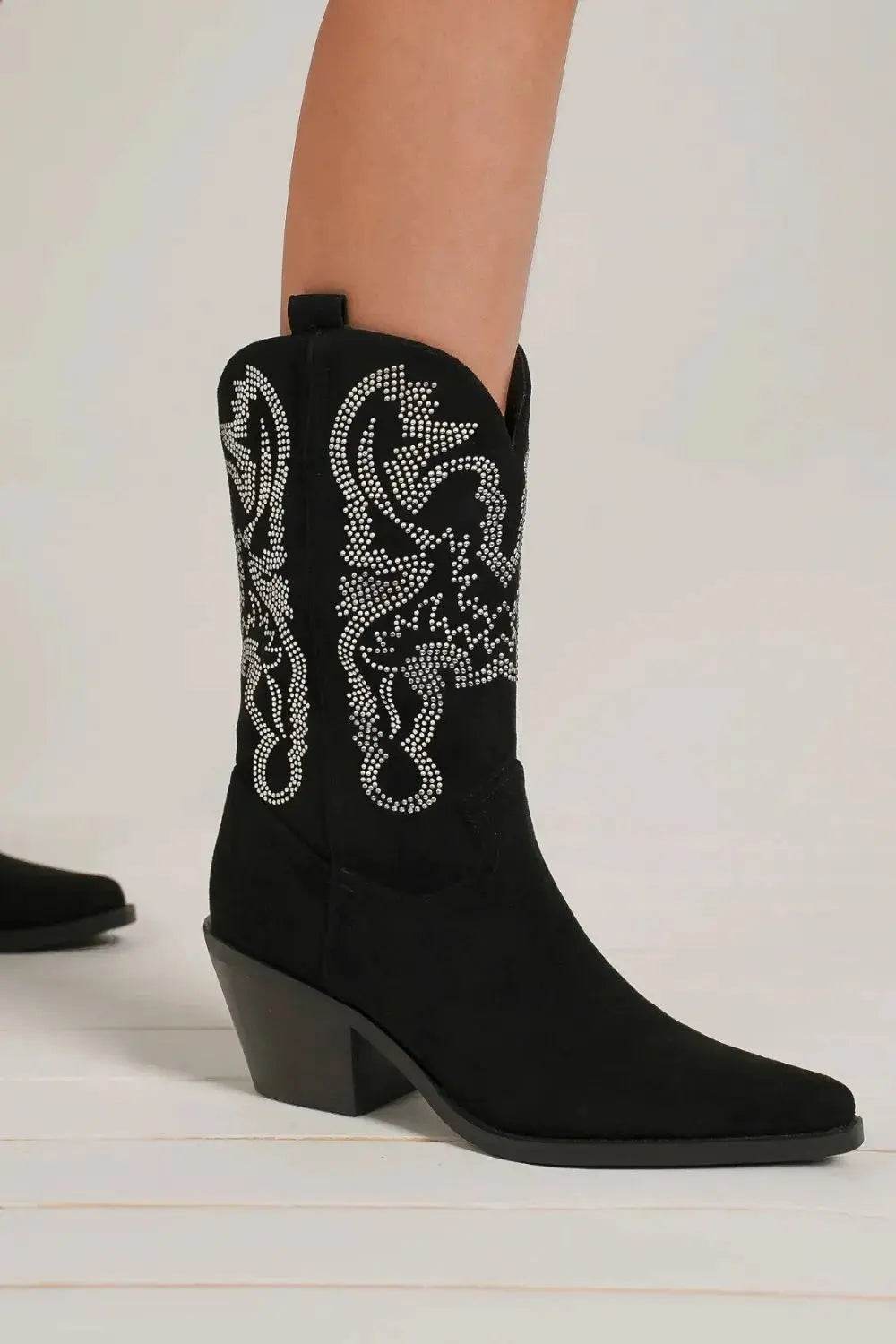 Beast Fashion Rhinestone Detail Point Toe Boots - ELY VESSA LLC
