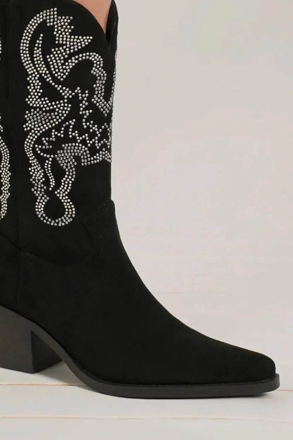 Beast Fashion Rhinestone Detail Point Toe Boots - ELY VESSA LLC