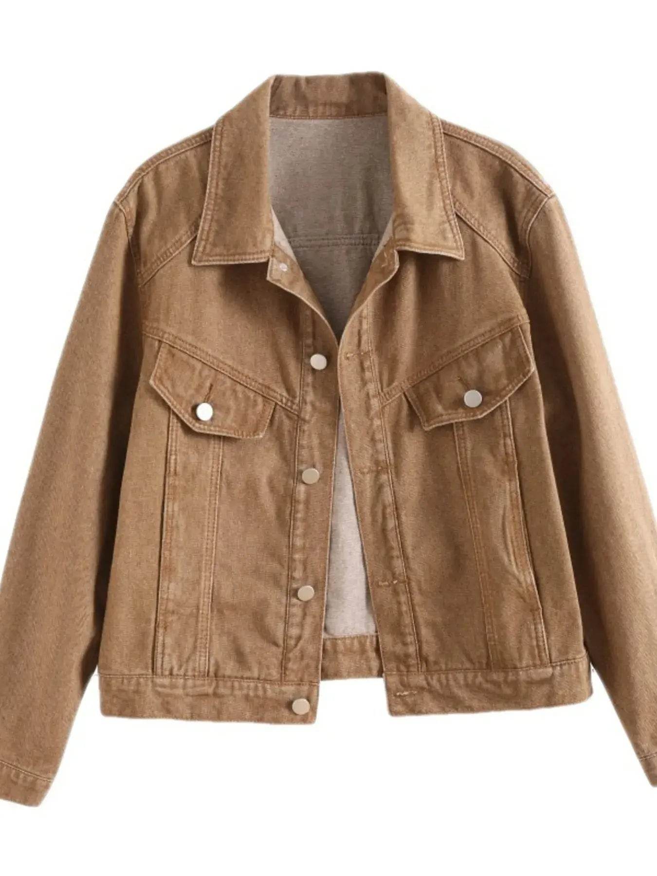 Button Up Long Sleeve Denim Jacket - ELY VESSA LLC