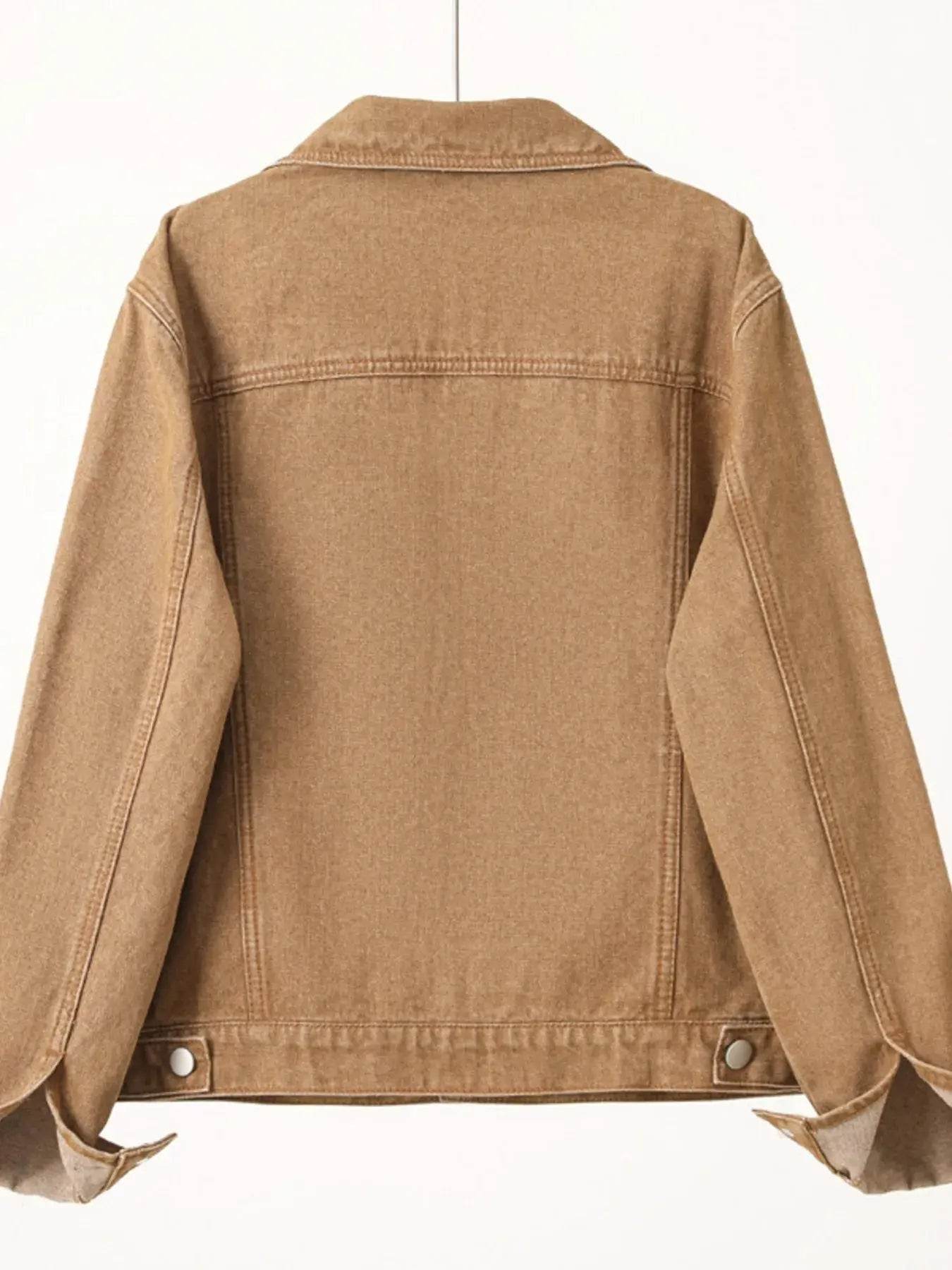 Button Up Long Sleeve Denim Jacket - ELY VESSA LLC