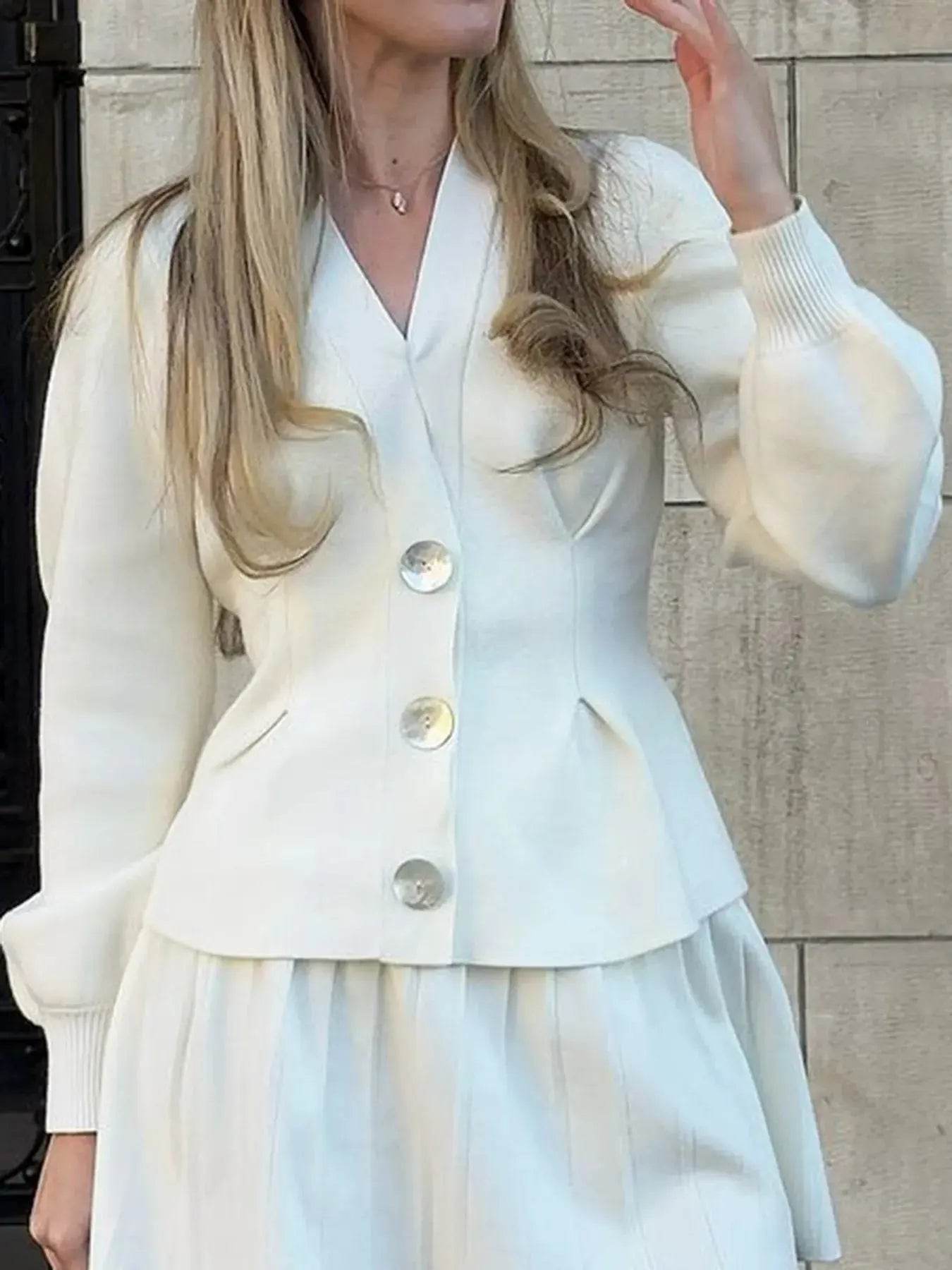Button-Up V-Neck Knit Cardigan - ELY VESSA LLC