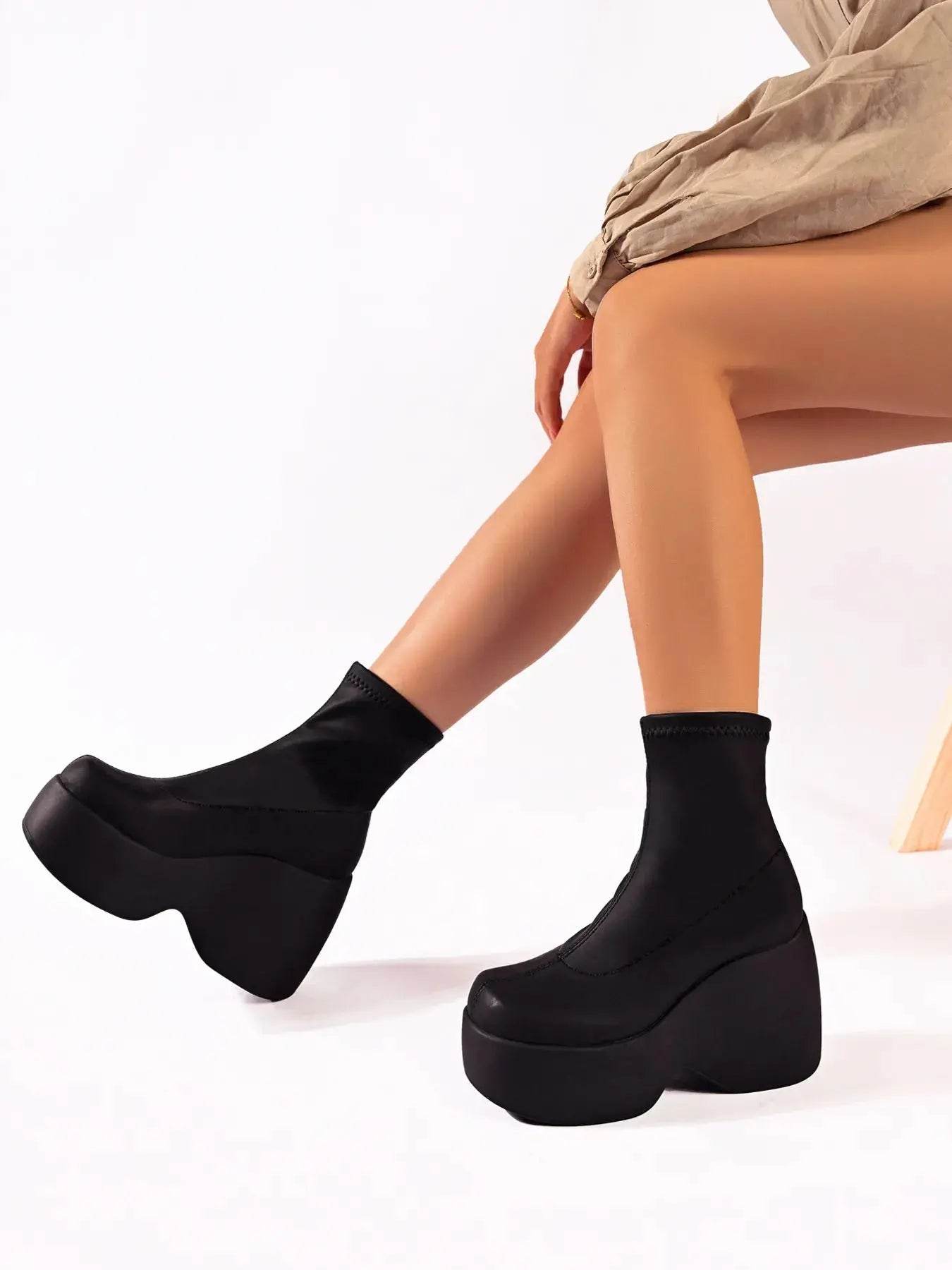 Chunky Platform Wedge Boots - ELY VESSA LLC