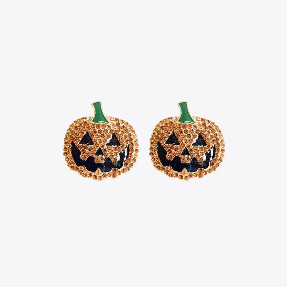 Demon Pumpkin Rhinestone Alloy Earrings - ELY VESSA LLC