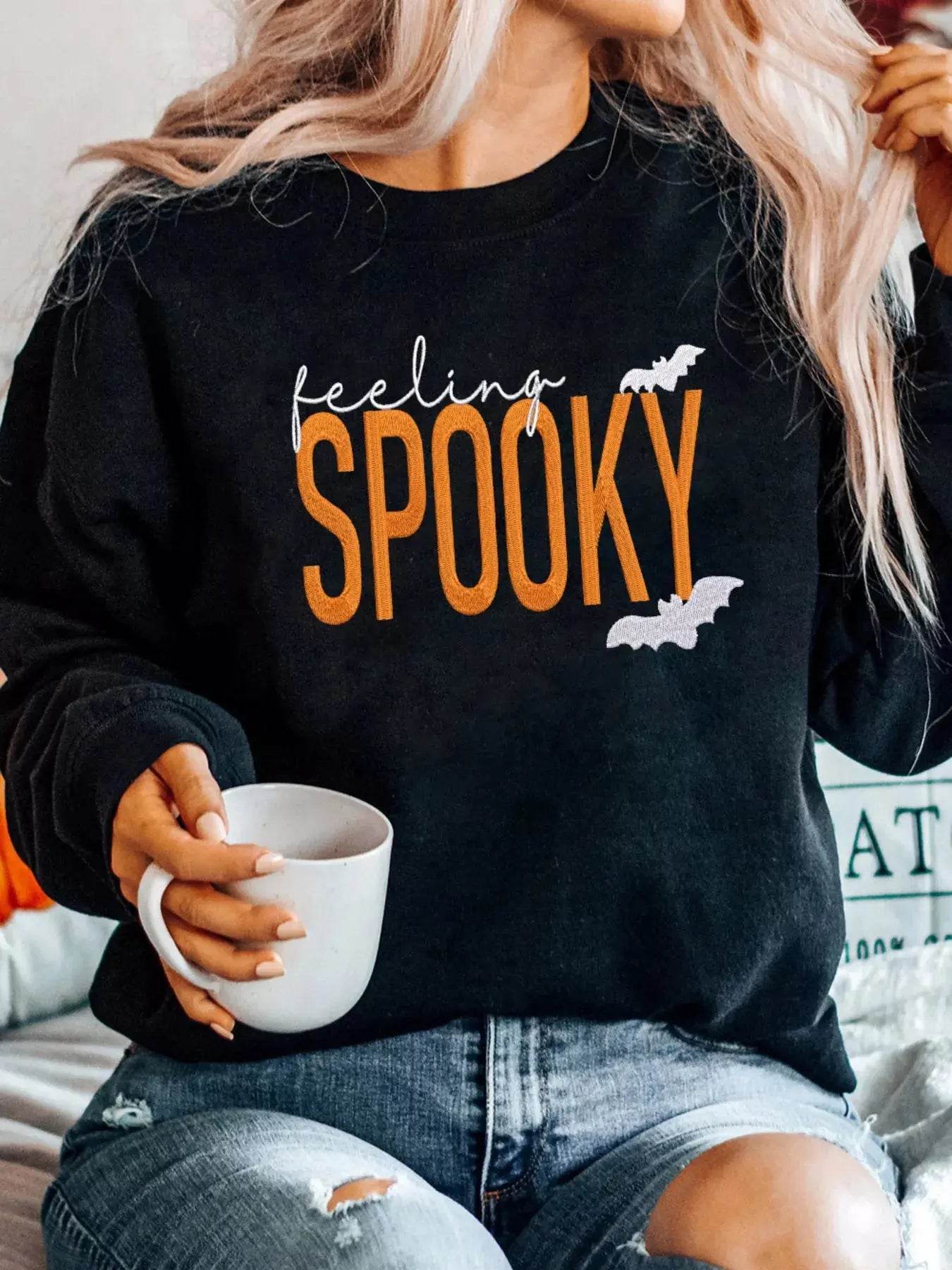 Feeling Spooky Halloween Embroidered Sweatshirt - ELY VESSA LLC