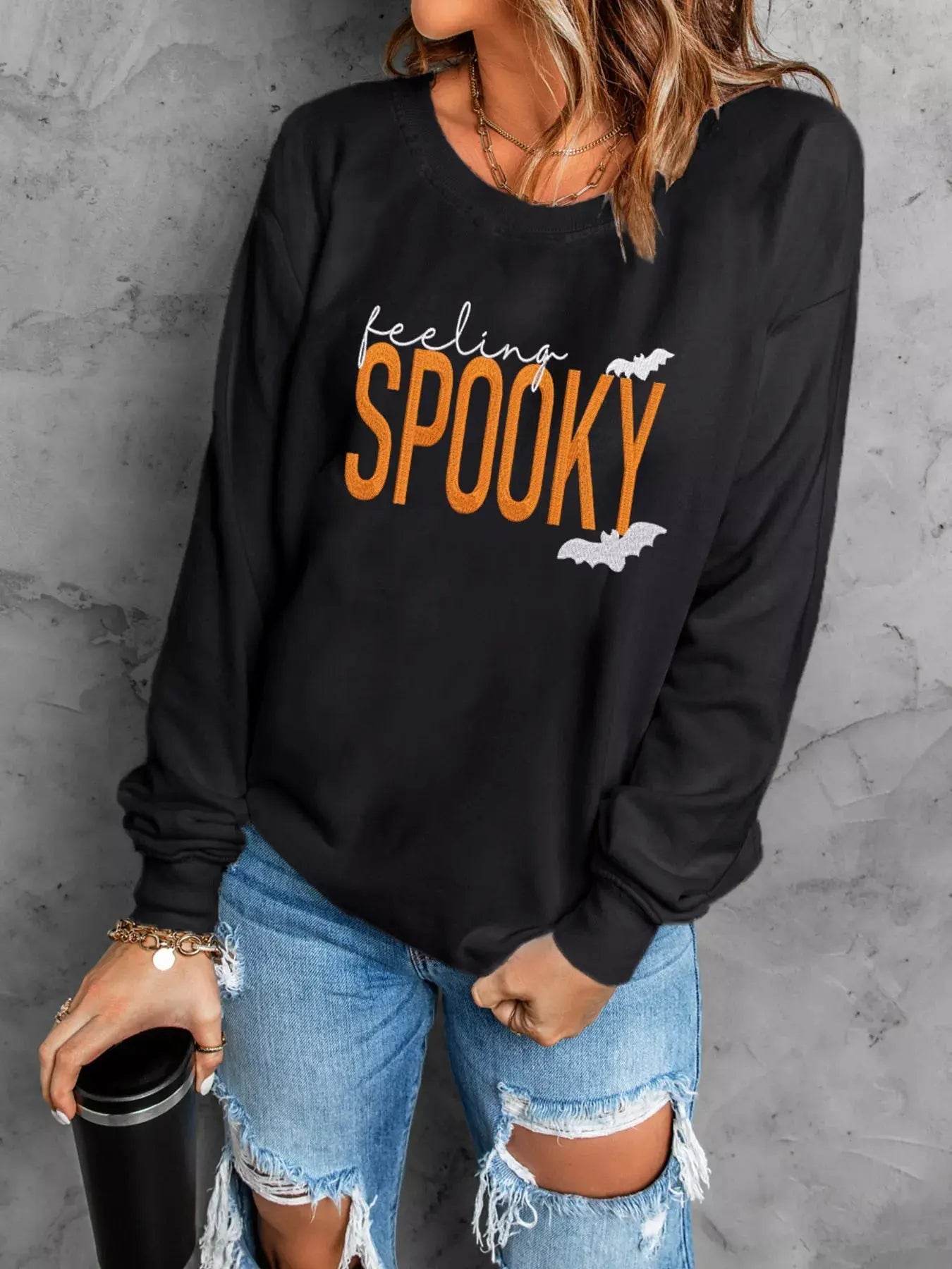 Feeling Spooky Halloween Embroidered Sweatshirt - ELY VESSA LLC