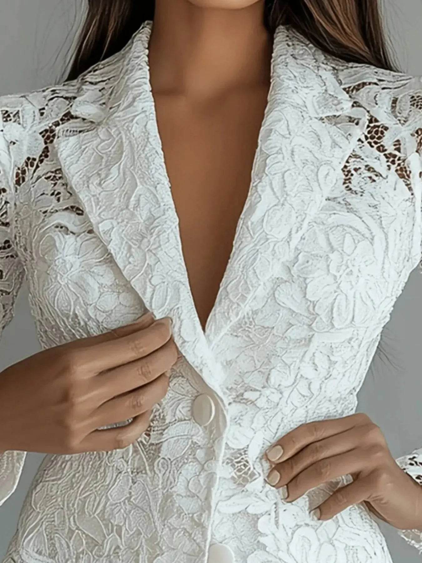 Floral Pattern Lace Single-Breasted Blazer - ELY VESSA LLC