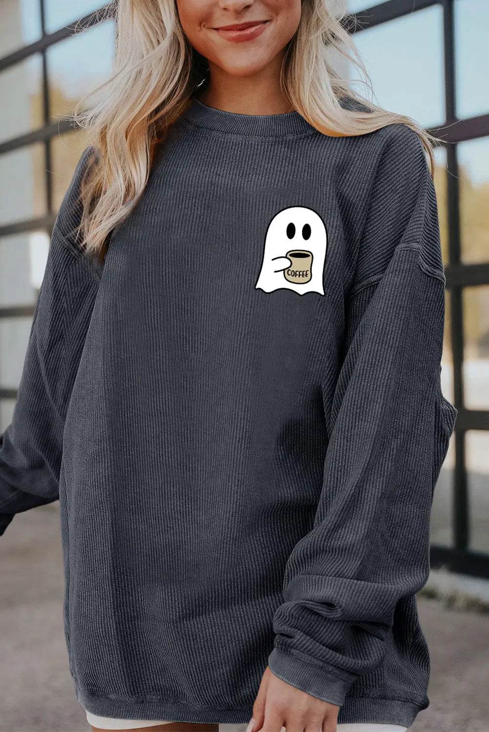 Ghost Graphic Drop Shoulder Sweatshirt - ELY VESSA LLC