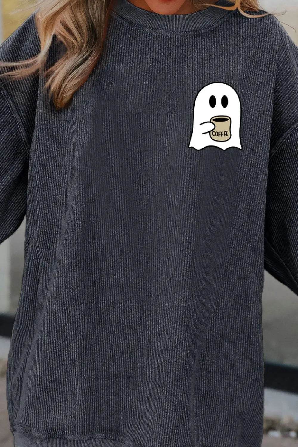 Ghost Graphic Drop Shoulder Sweatshirt - ELY VESSA LLC