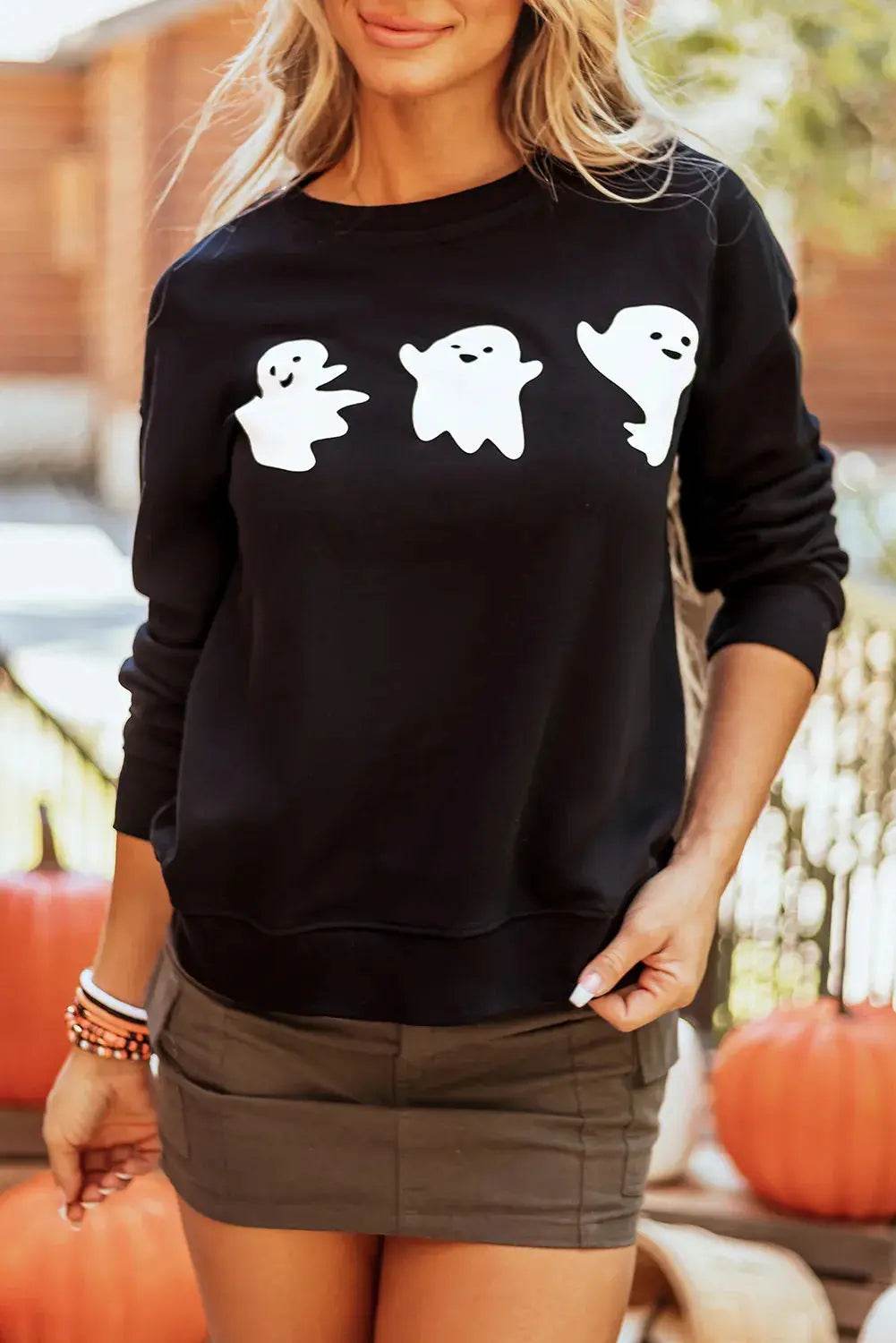Ghost Round Neck Long Sleeve Sweatshirt - ELY VESSA LLC