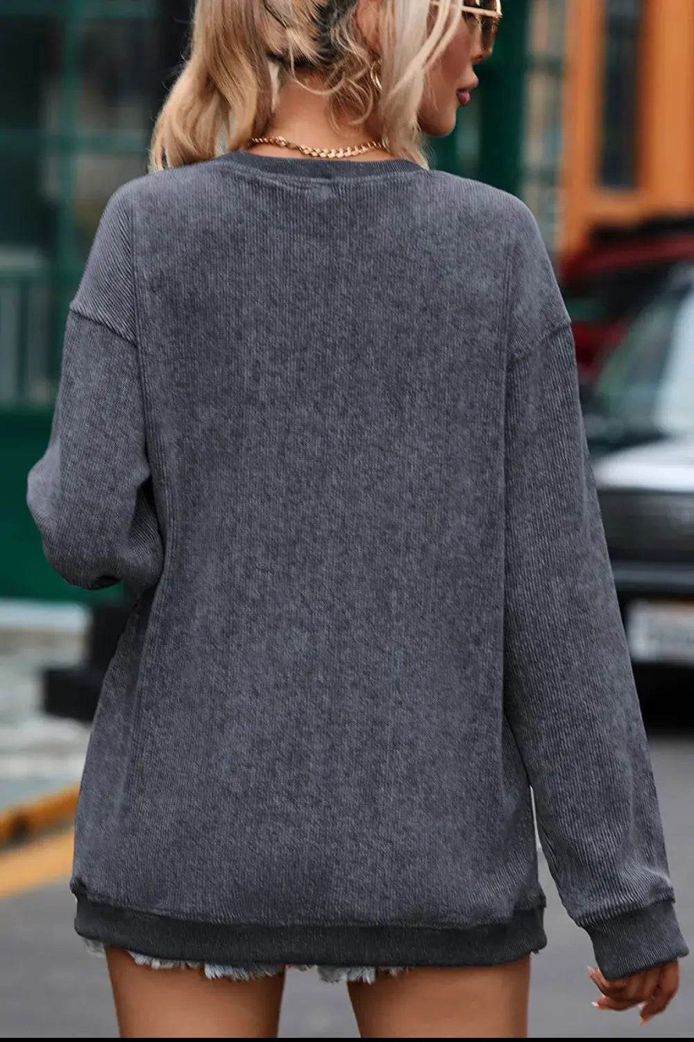 Glitter Ghost Round Neck Long Sleeve Sweatshirt - ELY VESSA LLC