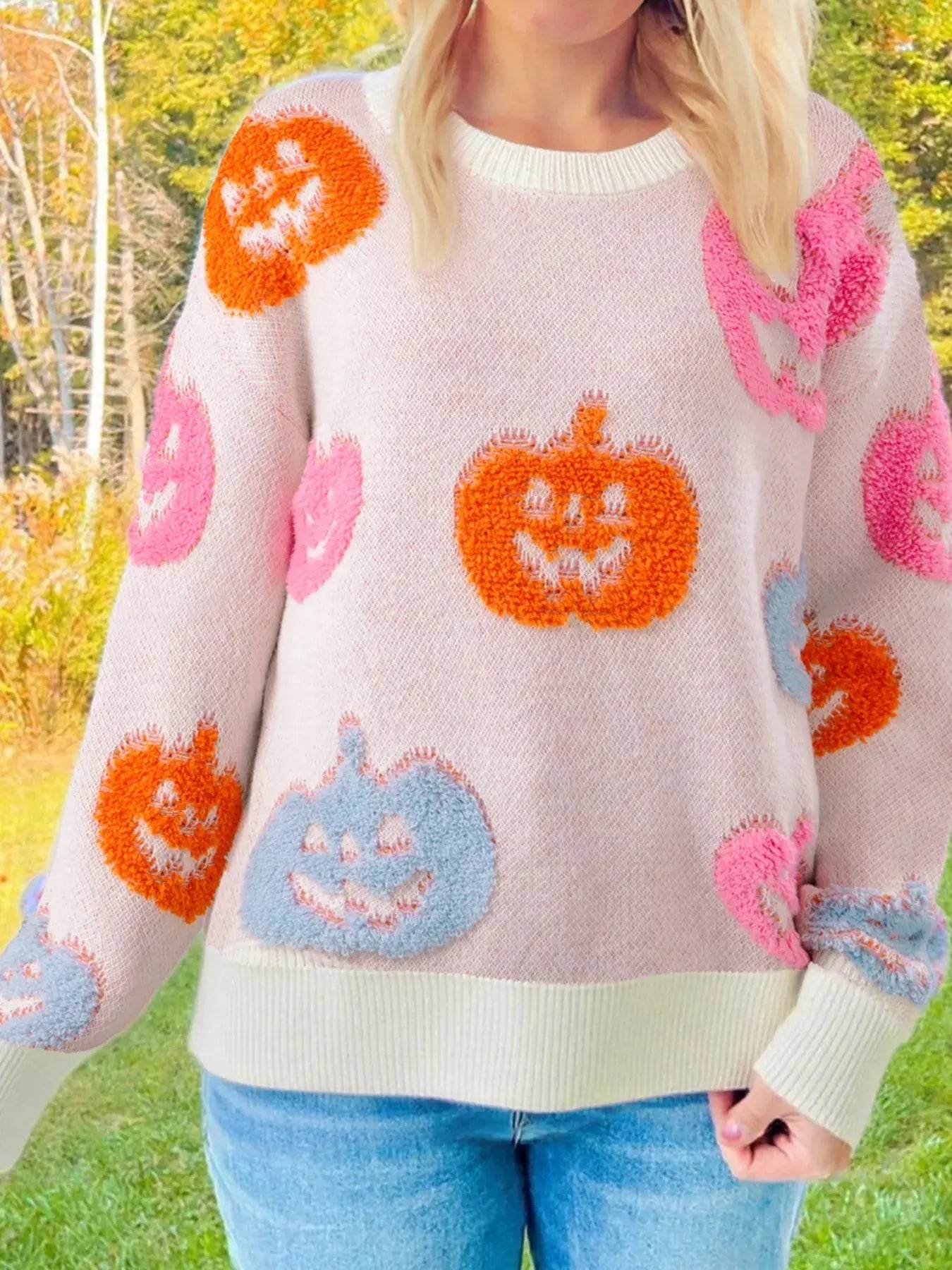 Halloween Cute Pumpkin Pattern Sweater - ELY VESSA LLC
