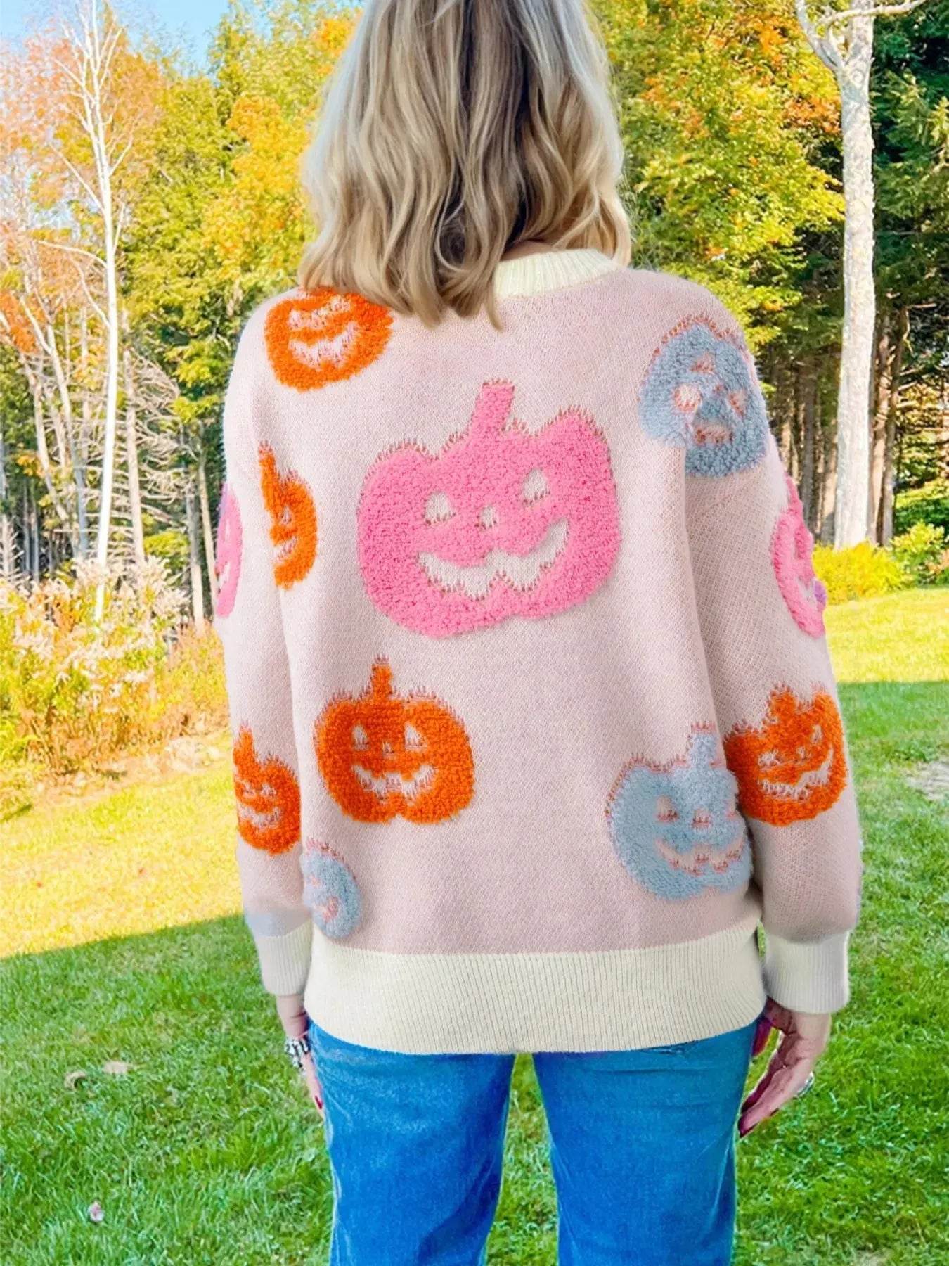 Halloween Cute Pumpkin Pattern Sweater - ELY VESSA LLC