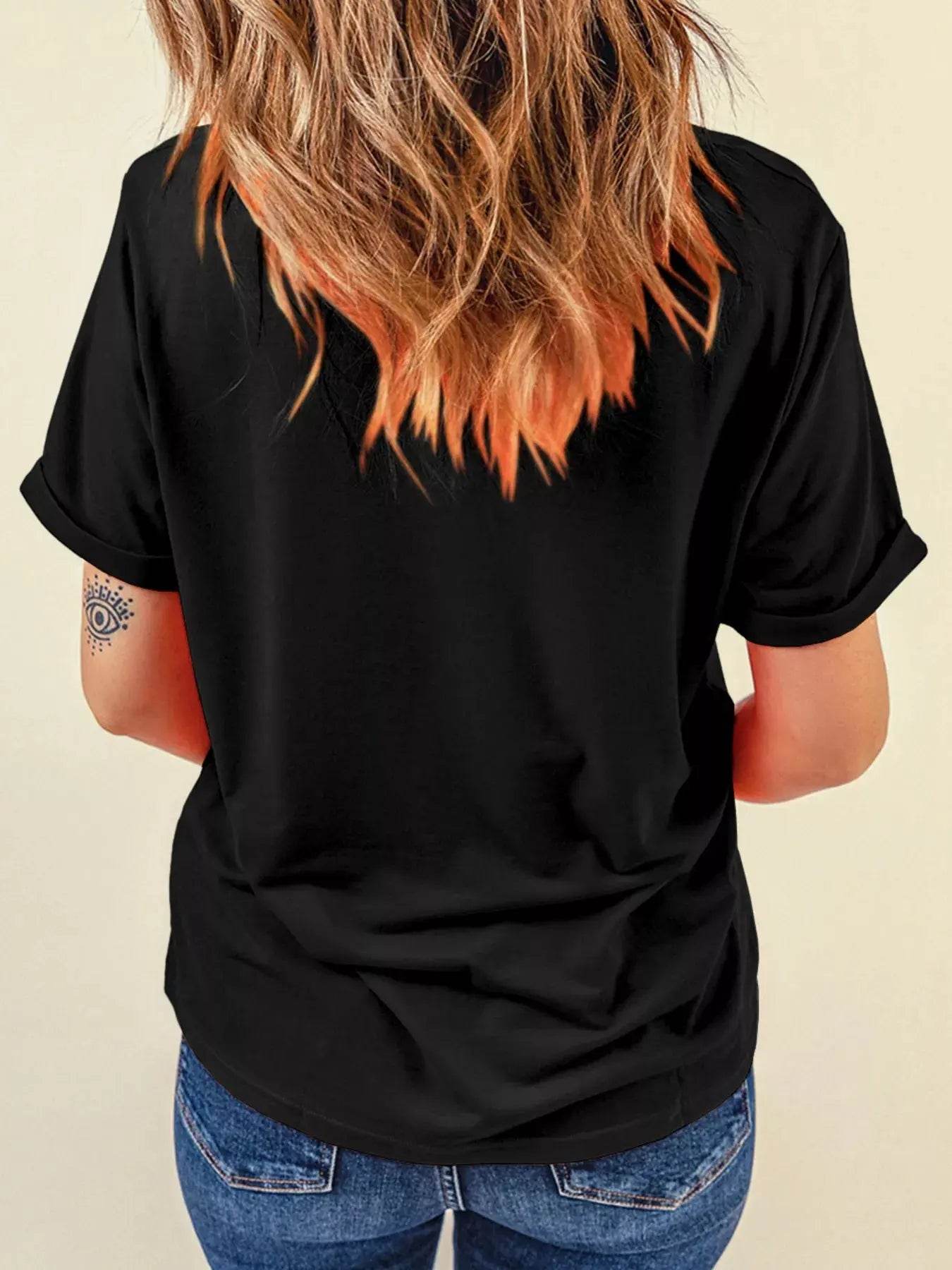 Halloween Ghost Bow Graphic Short Sleeve T-Shirt - ELY VESSA LLC