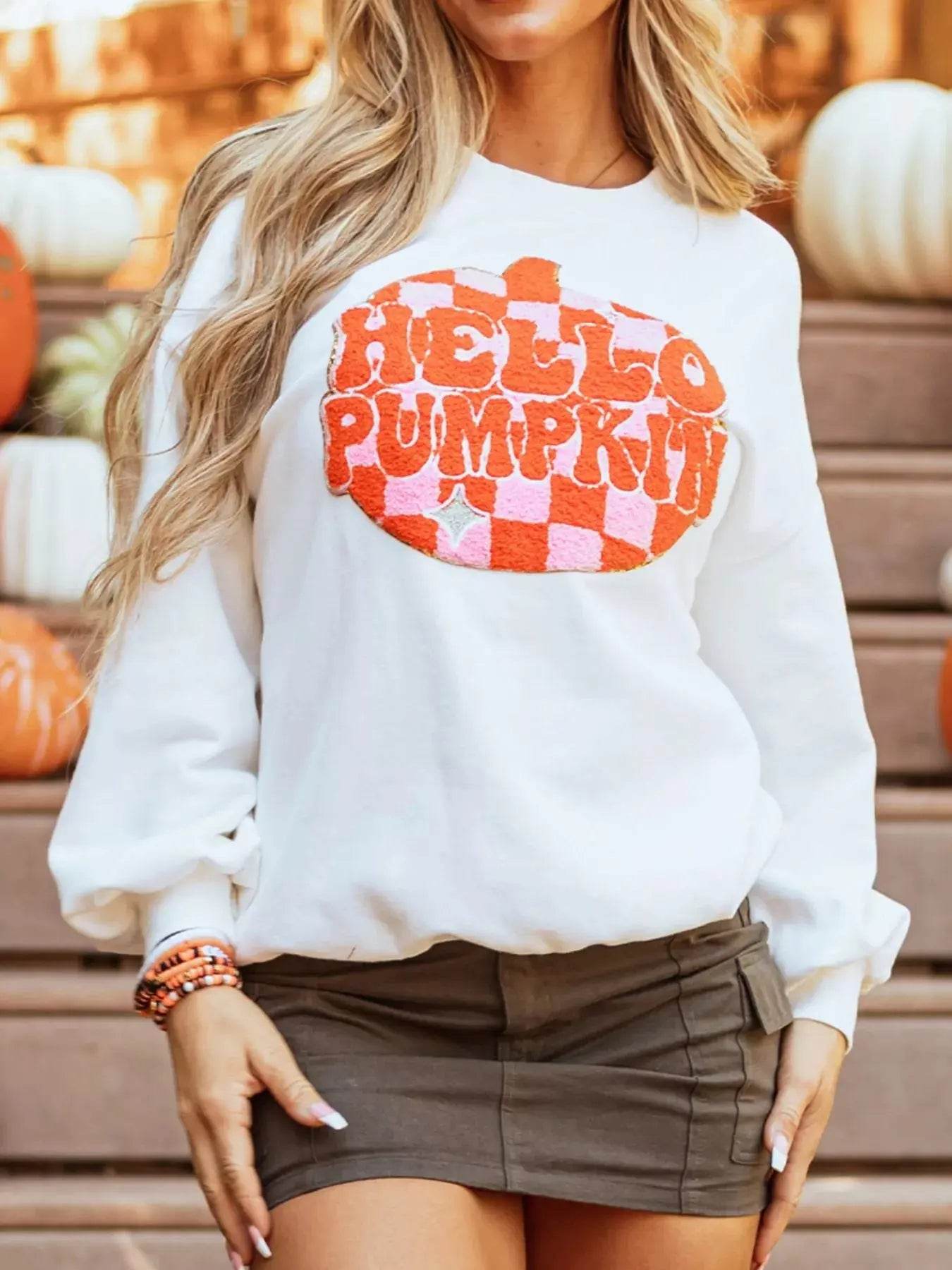 Halloween Pumpkin Patched Pattern Long Sleeve Sweatshirt - ELY VESSA LLC