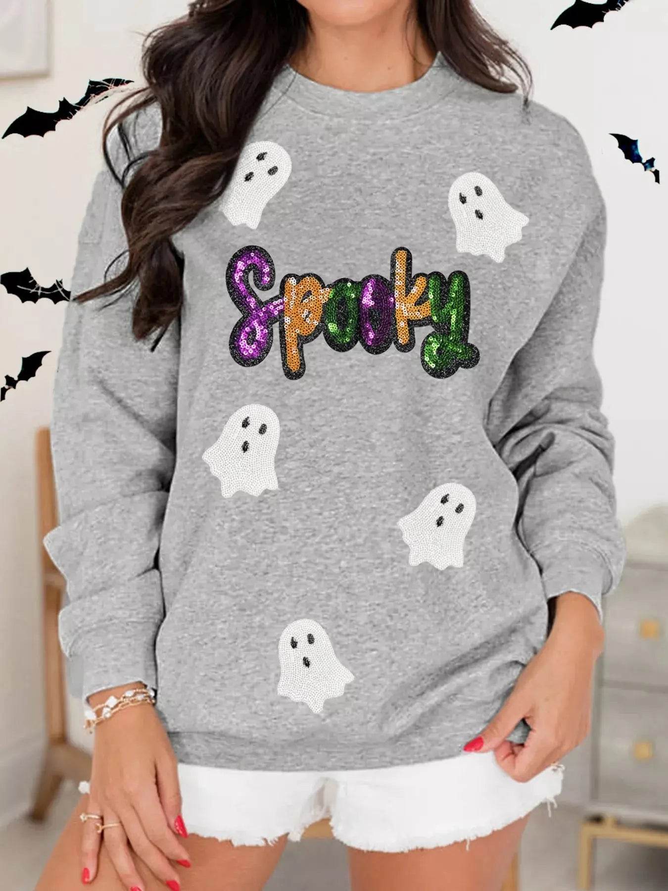 Halloween Spooky Ghost Sequin Sweatshirt - ELY VESSA LLC