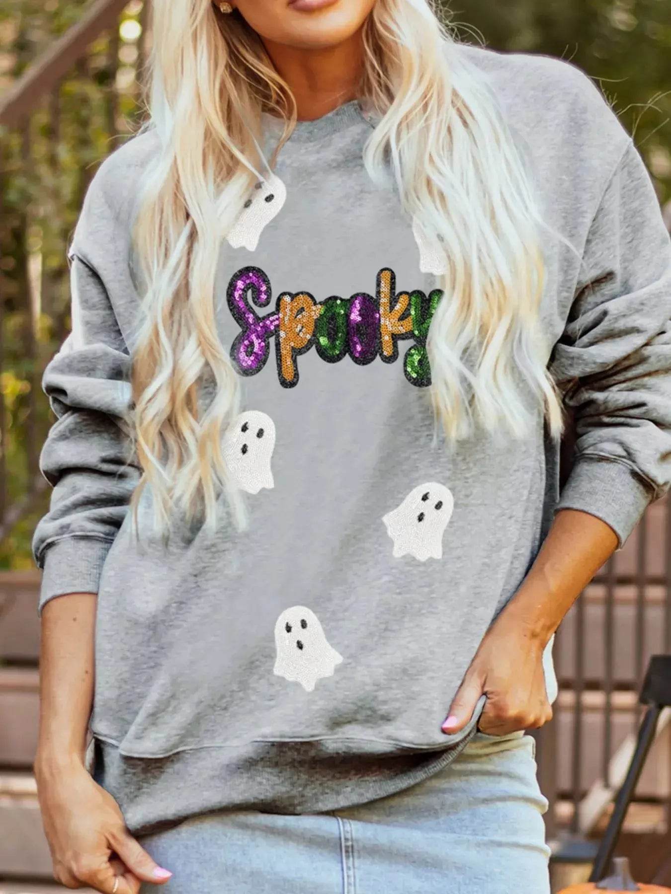 Halloween Spooky Ghost Sequin Sweatshirt - ELY VESSA LLC