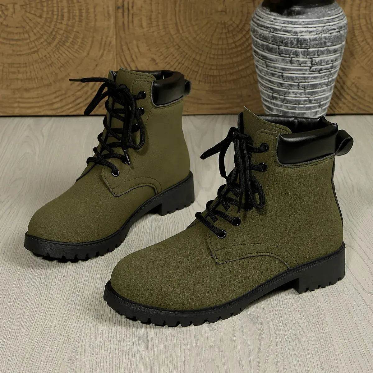 Lace Up Block Heel Boots - ELY VESSA LLC