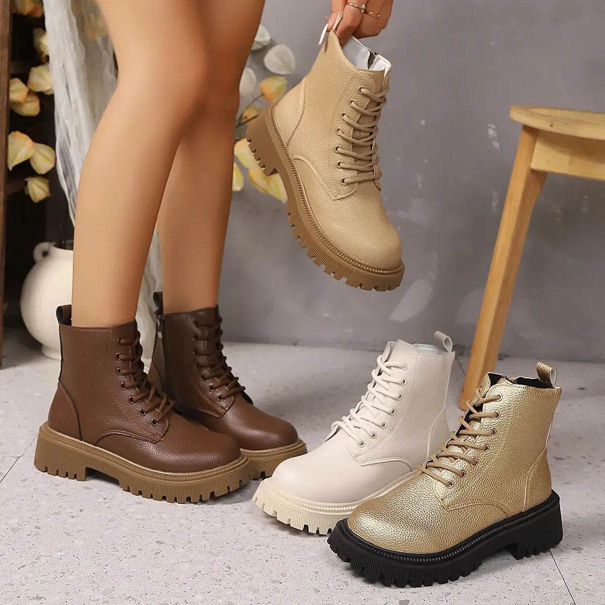 Lace Up Platform Boots - ELY VESSA LLC