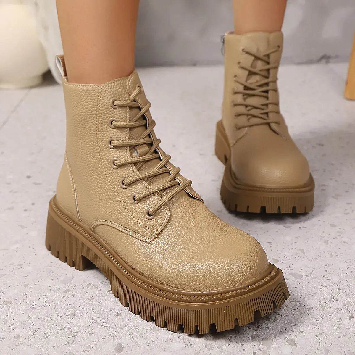 Lace Up Platform Boots - ELY VESSA LLC