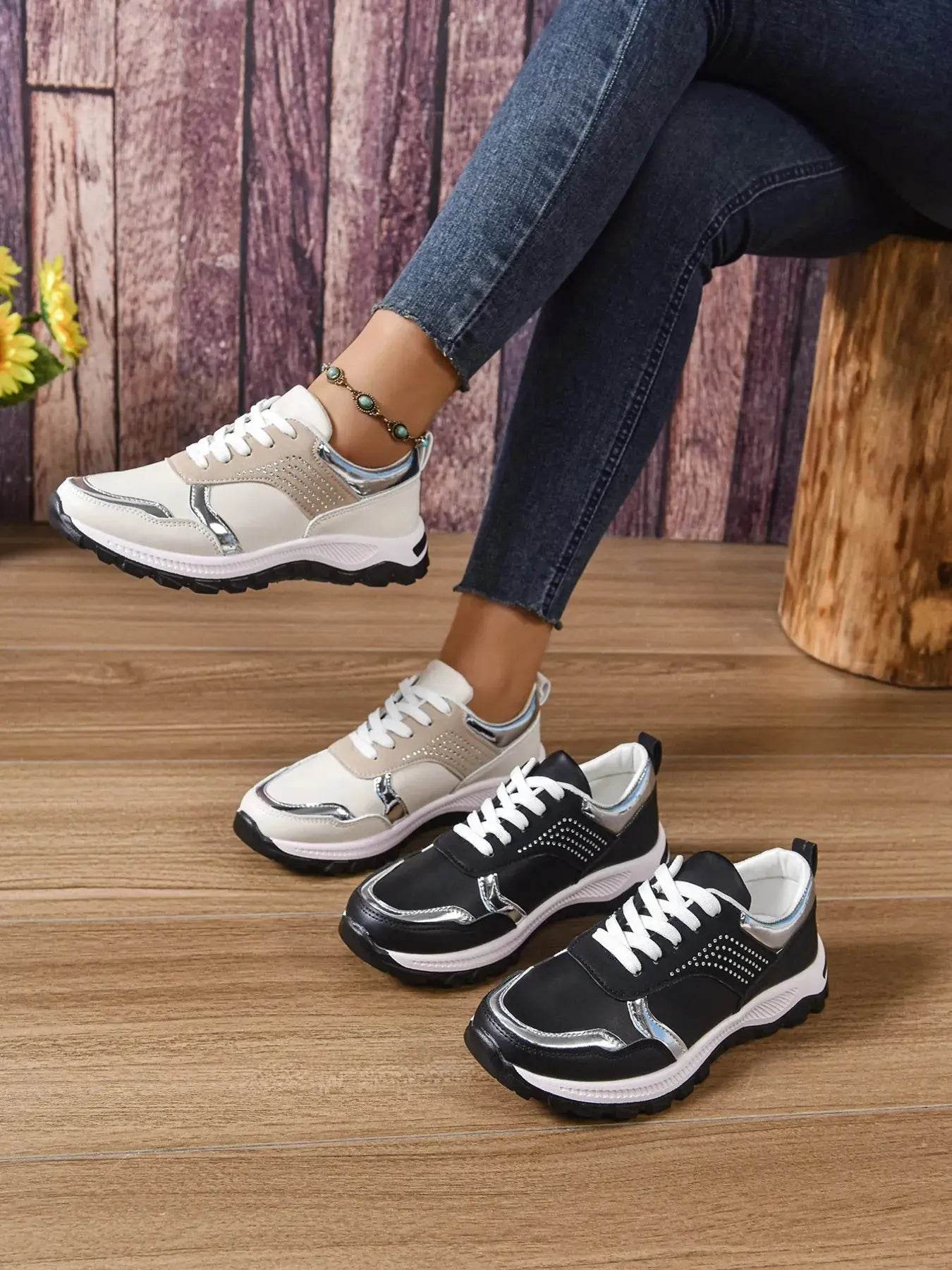 Lace Up Round Toe Sneakers - ELY VESSA LLC