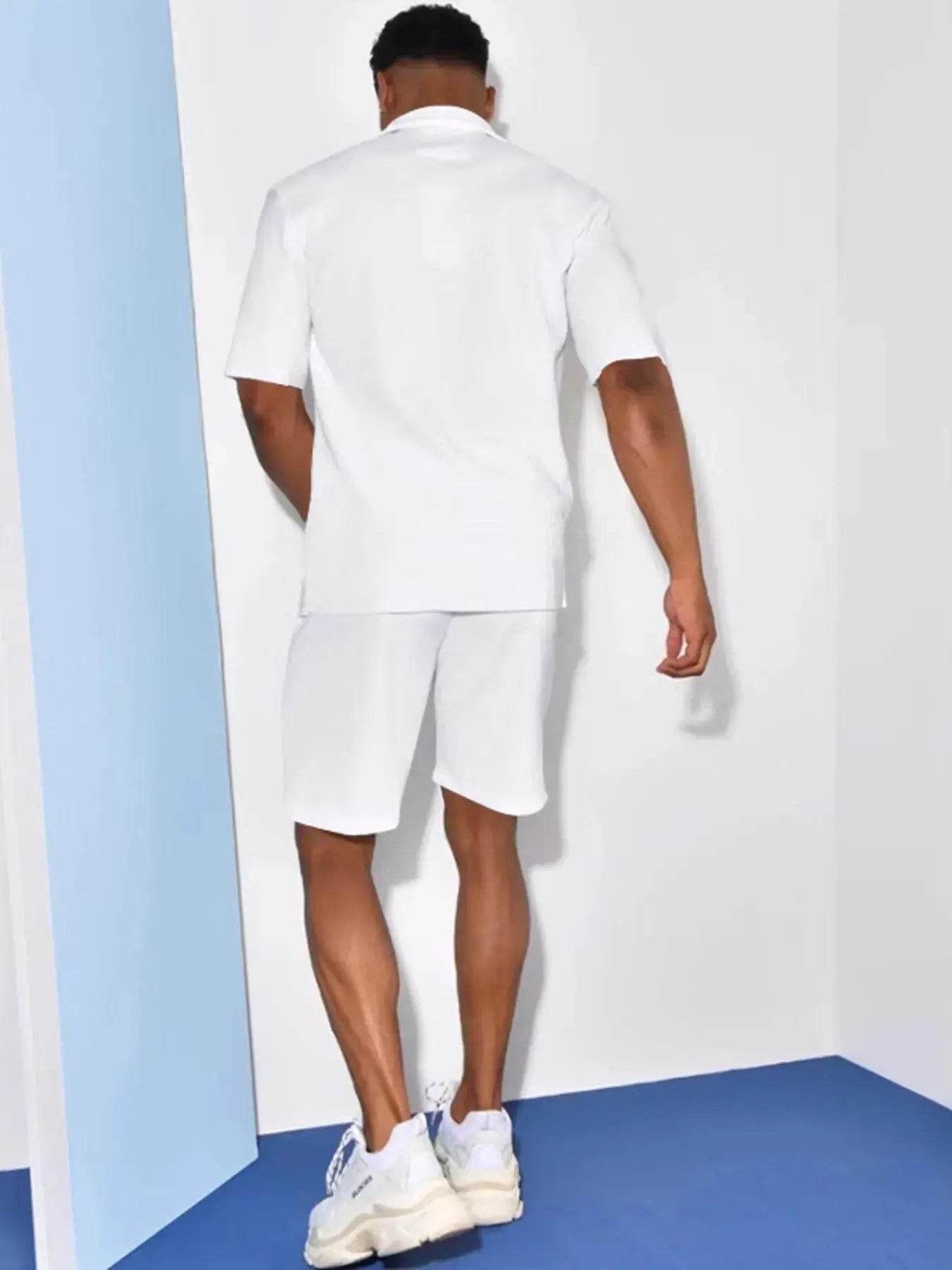 Men's Full Size Casual Short Sleeve Shirt and Shorts Matching Set Plus Size - ELY VESSA LLC