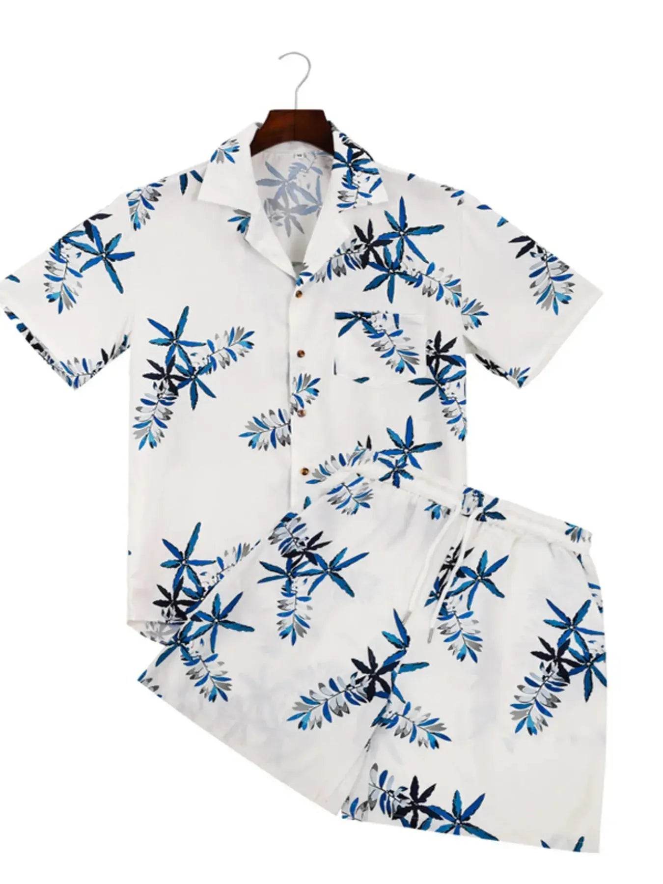 Men's Full Size Printed Button Up Shirt and Shorts Set Plus Size - ELY VESSA LLC