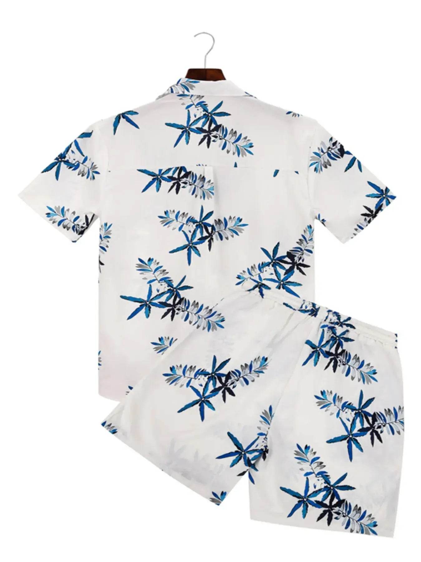 Men's Full Size Printed Button Up Shirt and Shorts Set Plus Size - ELY VESSA LLC